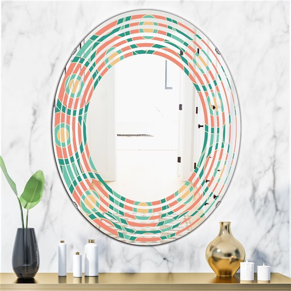 Designart 35.4-in x 23.7-in Retro Circular Pattern VI Modern Oval Wall Mirror