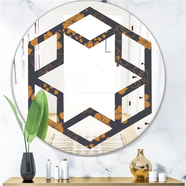 Designart 24-in Retro Handdrawn Poppies II Round Wall Mirror