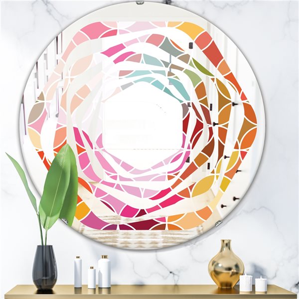 Designart 24-in x 24-in Geometrical Retro Design II Round Wall Mirror