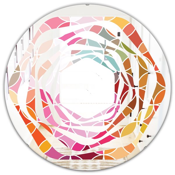 Designart 24-in x 24-in Geometrical Retro Design II Round Wall Mirror