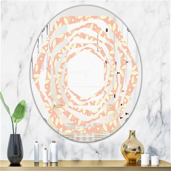 Designart 23.7-in x 35.4-in Retro Floral V Modern Oval Wall Mirror