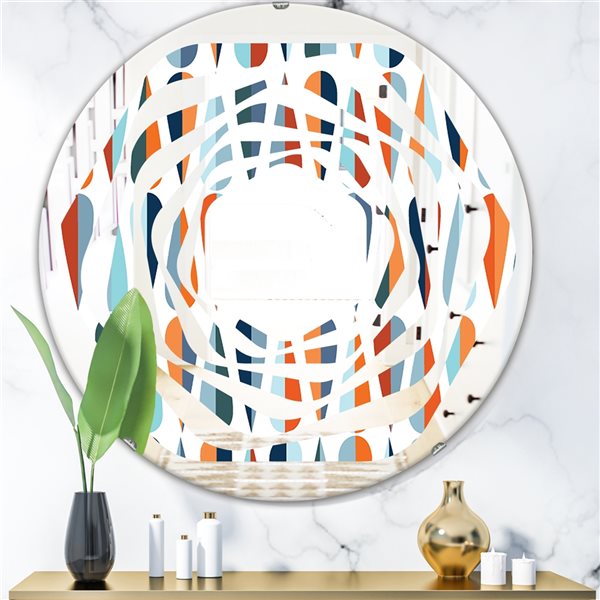 Designart 24-in Retro Abstract Drops V Round Wall Mirror