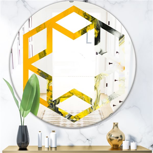 Designart 24-in Marbled Yellow 6 Round Wall Mirror