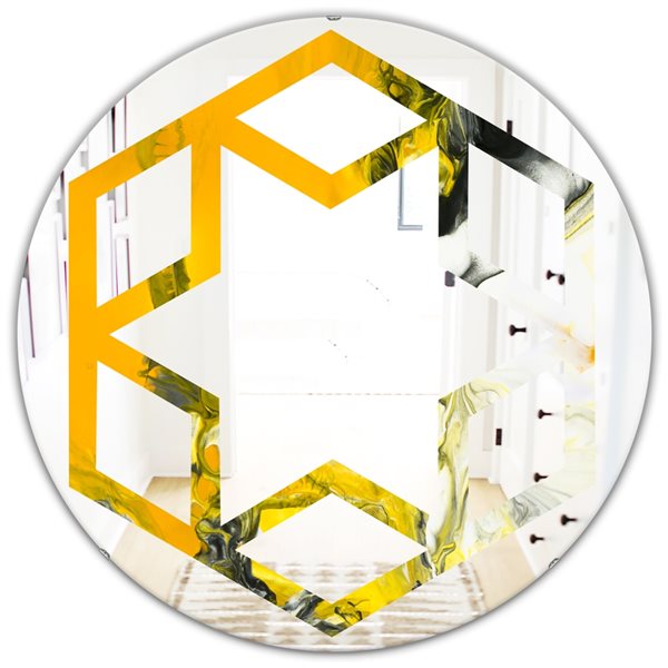 Designart 24-in Marbled Yellow 6 Round Wall Mirror