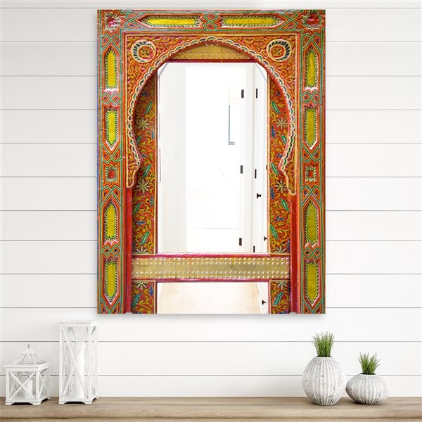 Designart 35.4-in x 23.6-in Moroccan Entrance Door Traditional Mirror Wall Mirror