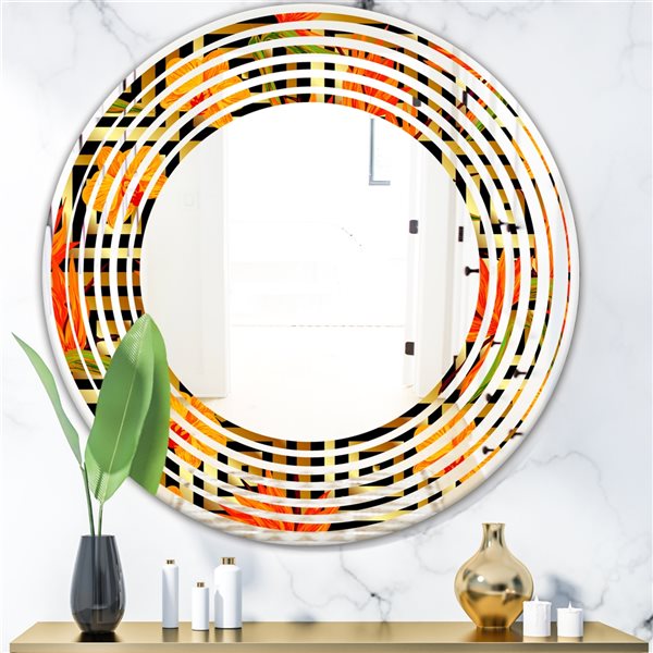Designart 24-in x 24-in Tropical Gold Luxury Pattern III Modern Round Wall Mirror