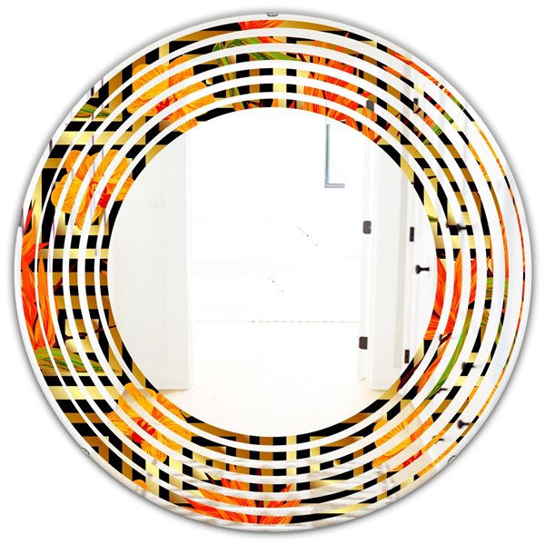 Designart 24-in x 24-in Tropical Gold Luxury Pattern III Modern Round Wall Mirror