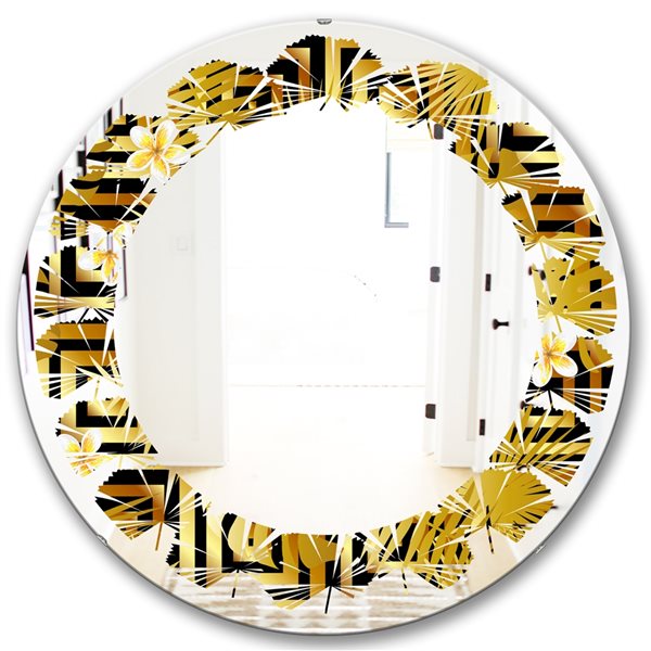 Designart 24-in x 24-in Modern gold luxury pattern Round Mirror ...