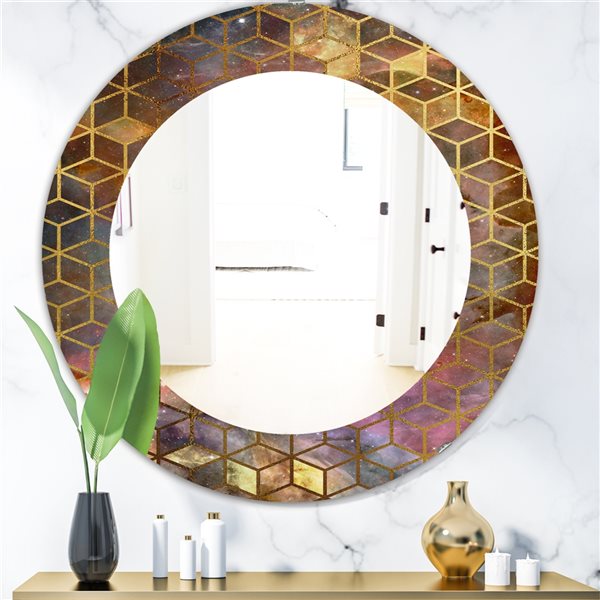 Designart 24-in x 24-in Capital Gold Honeycomb 9 Modern Mirror Wall ...