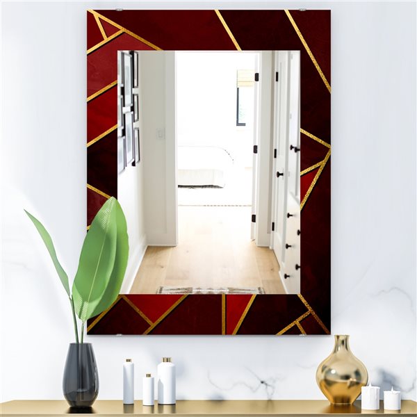 Designart 35.4-in x 23.6-in Capital Gold Honeycomb 12 Modern Mirror Wall Mirror