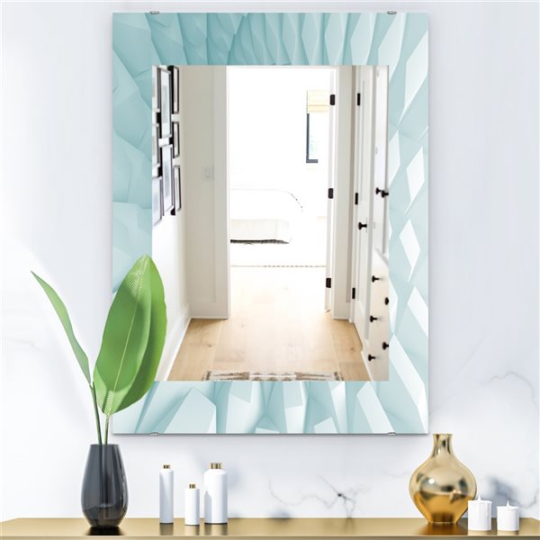 Designart 35.4-in x 23.6-in Light Blue Waves 3 Modern Mirror Wall ...