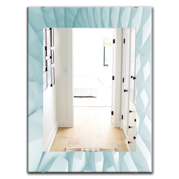 Designart 35.4-in x 23.6-in Light Blue Waves 3 Modern Mirror Wall ...