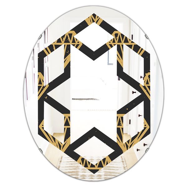 Designart 35.4-in x 23.7-in Vintage Golden Diamonds Modern Oval Mirror ...