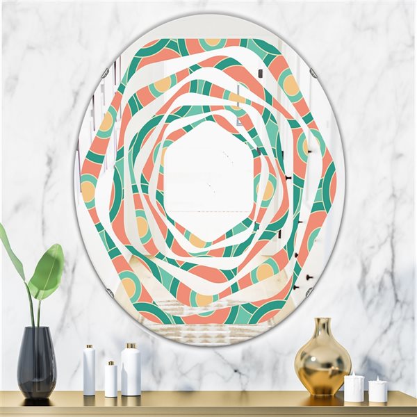 Designart 23.7-in x 35.4-in Retro Circular Pattern VI Oval Wall Mirror