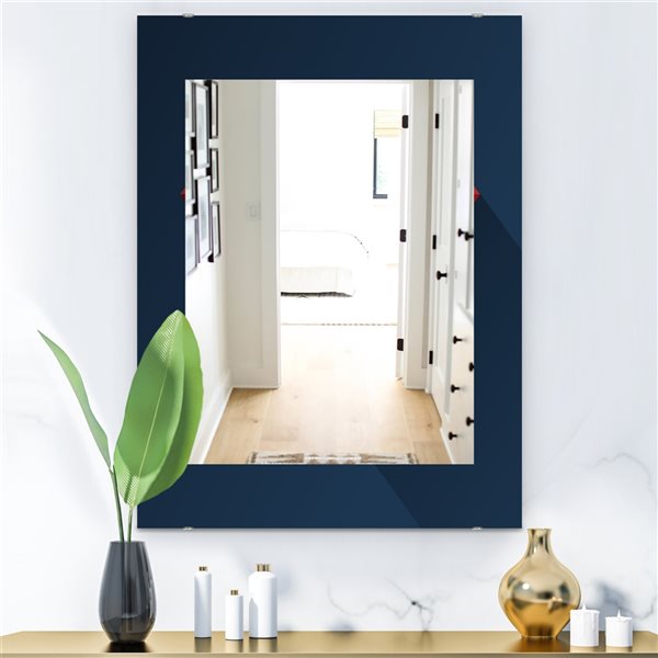 Designart 35.4-in x 23.6-in Simple Blue Modern Mirror Wall Mirror