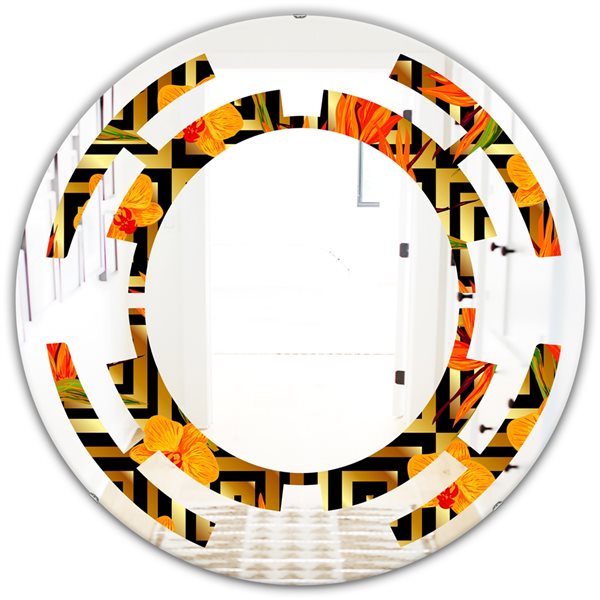 Designart 24-in Tropical Gold Luxury Pattern III Round Mirror MIR24549 ...