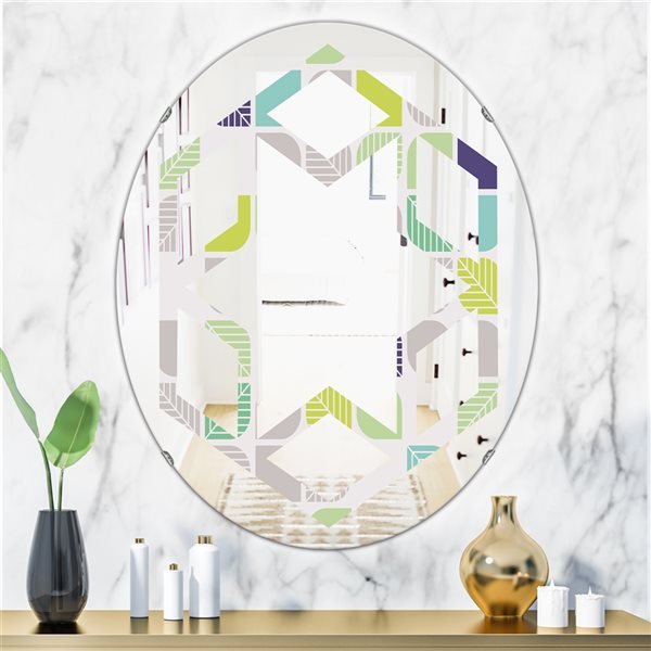 Designart 35.4-in x 23.7-in Geometric Pattern with Leaves  Oval Wall Mirror