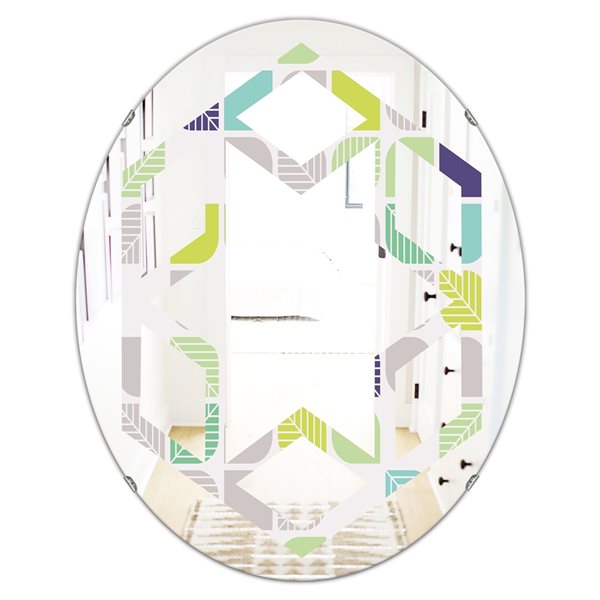 Designart 35.4-in x 23.7-in Geometric Pattern with Leaves  Oval Wall Mirror