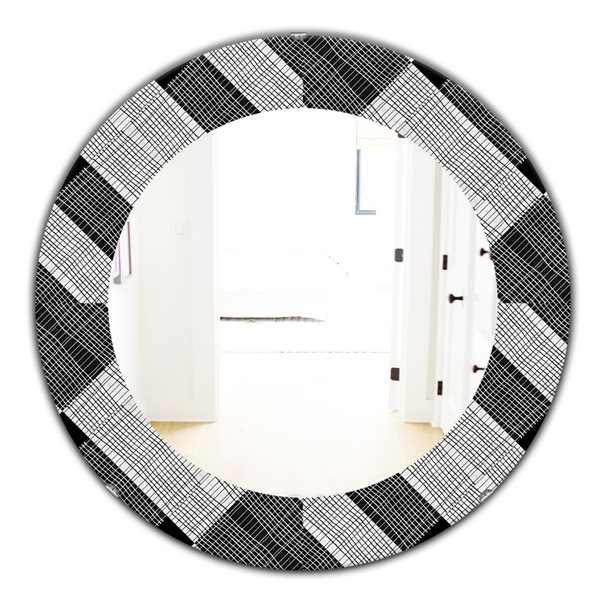Designart 24-in x 24-in Black and White Check Stipes Pattern Modern Mirror Wall Mirror