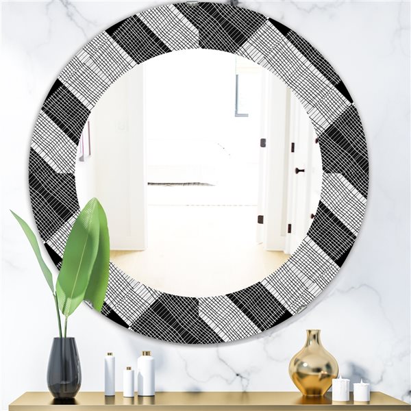 Designart 24-in x 24-in Black and White Check Stipes Pattern Modern Mirror Wall Mirror