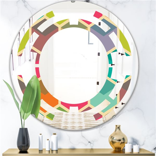 Designart 24-in x 24-in Retro Hexagon Pattern I Modern Round Wall Mirror