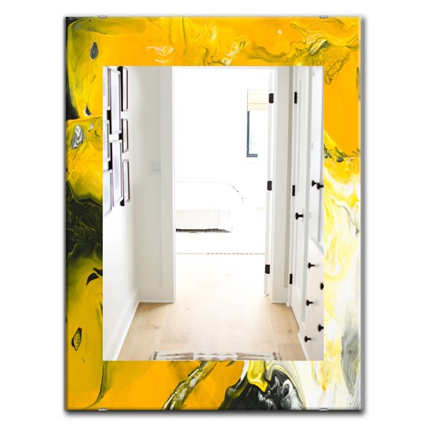 Designart 35.4-in x 23.6-in Marbled Yellow 2 Modern Mirror Wall Mirror ...