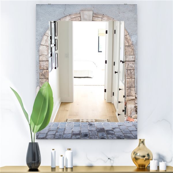 Designart 35.4-in x 23.6-in Stone Door Traditional Mirror Wall Mirror