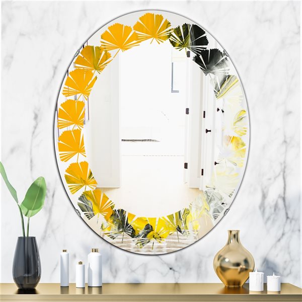 Designart 23.7-in x 35.4-in Marbled Yellow 6 Modern Oval Wall Mirror