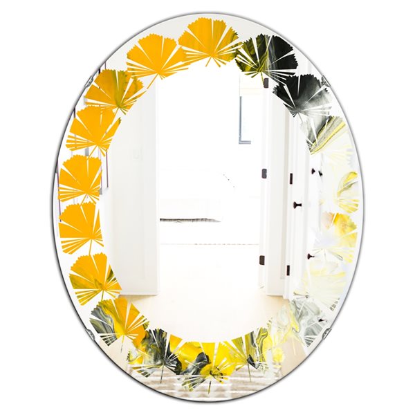 Designart 23.7-in x 35.4-in Marbled Yellow 6 Modern Oval Wall Mirror