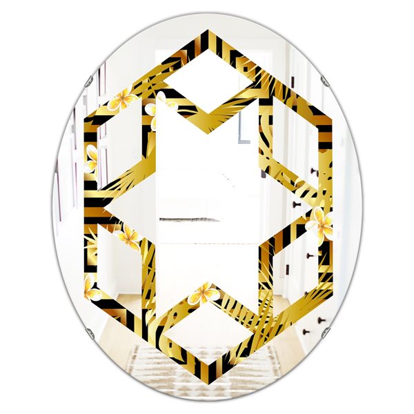 Designart 35.4-in x 23.7-in Modern gold luxury pattern Modern Oval ...