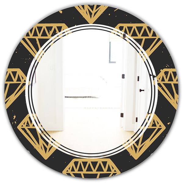 Designart 24-in Vintage Golden Diamonds Modern Round Mirror MIR24554-C4 ...