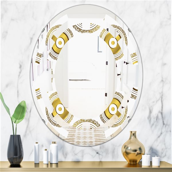 Designart 35.4-in x 23.7-in Circular Golden Pattern I Modern Oval Wall Mirror