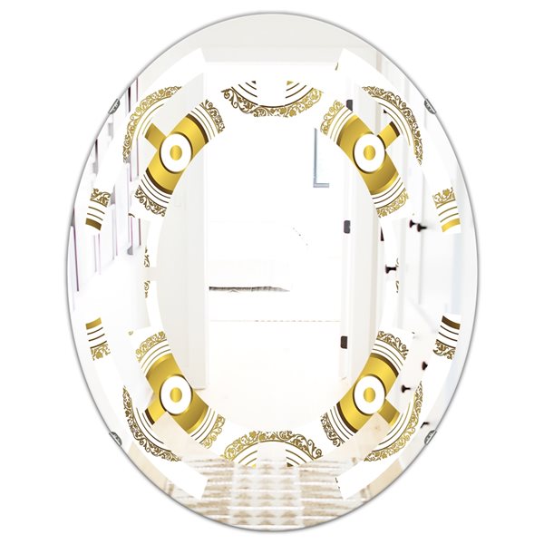 Designart 35.4-in x 23.7-in Circular Golden Pattern I Modern Oval Wall Mirror