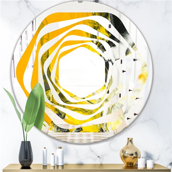 Designart 24-in x 24-in Marbled Yellow 6 Modern Round Mirror