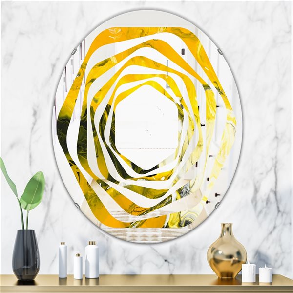 Designart 35.4-in x 23.7-in Marbled Yellow 2 Oval Wall Mirror
