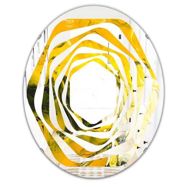Designart 35.4-in x 23.7-in Marbled Yellow 2 Oval Wall Mirror