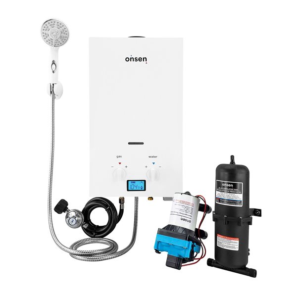 Onsen 7L 1.8 Gal/Min 50,000 BTU Outdoor Liquid Propane Tankless Water Heater with 3.0 Pump and 1.0L Accumulator