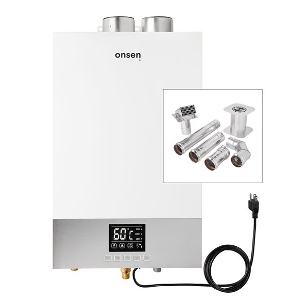 Chauffe-eau résidentiel Onsen 3,7 gal/min 97 000 BTU 14 L intérieur sans réservoir propane