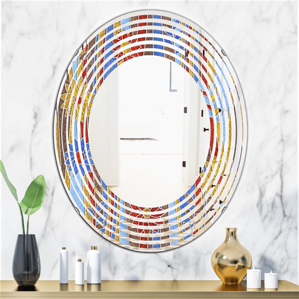 Designart Oval 35.4-in L x 23.7-in W Floral Retro Pattern III Polished Wall Mirror