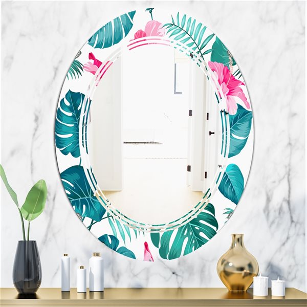Designart 35.4-in L x 23.7-in W Tropical Botanicals and Flowers Oval Polished Wall Mirror