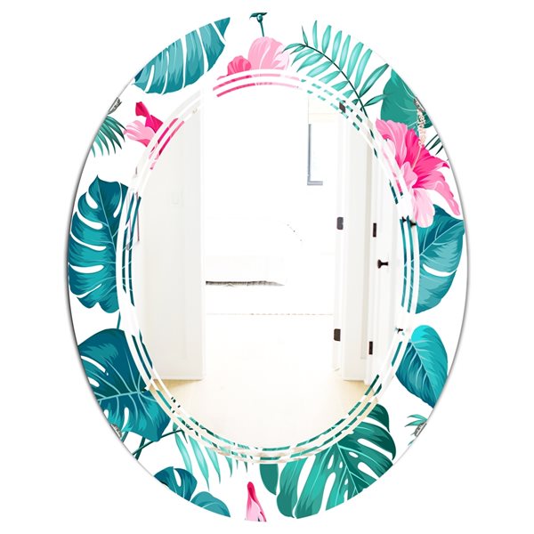 Designart 35.4-in L x 23.7-in W Tropical Botanicals and Flowers Oval Polished Wall Mirror