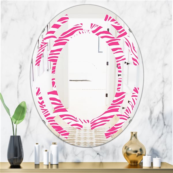 Designart Oval Polished 35.4-in L x 23.7-in W Glamour Zebra Animal Pattern Wall Mirror