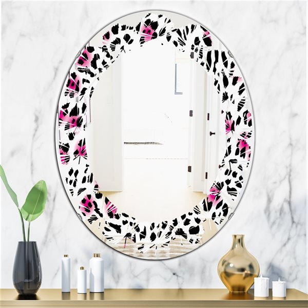 Designart Oval Glam Leopard Pattern 35.4-in L x 23.7-in W Polished Wall Mirror