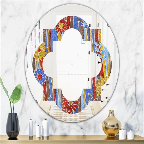 Designart Floral Retro Pattern III 35.4-in L x 23.7-in W Oval Polished Wall Mirror