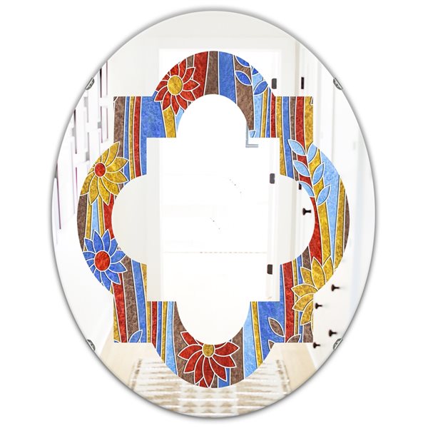 Designart Floral Retro Pattern III 35.4-in L x 23.7-in W Oval Polished Wall Mirror