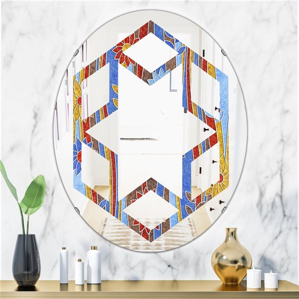 Designart 35.4-in L x 23.7-in W Floral Retro Pattern III Oval Polished Wall Mirror