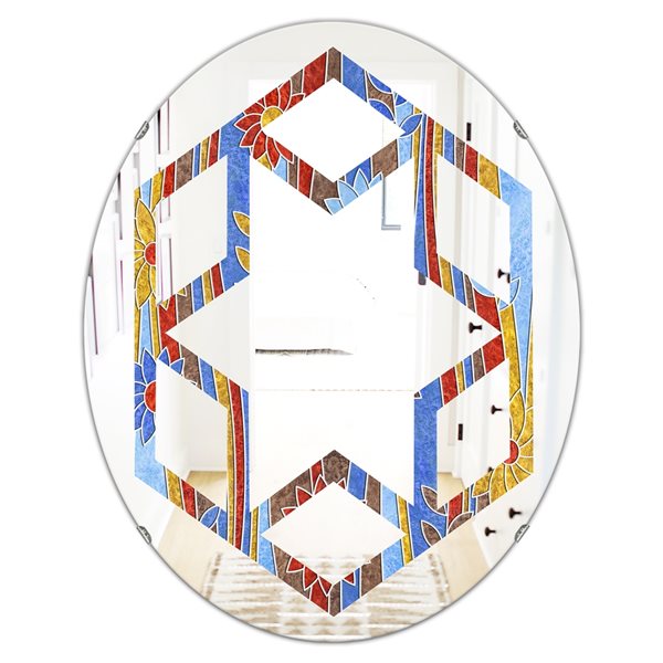 Designart 35.4-in L x 23.7-in W Floral Retro Pattern III Oval Polished Wall Mirror