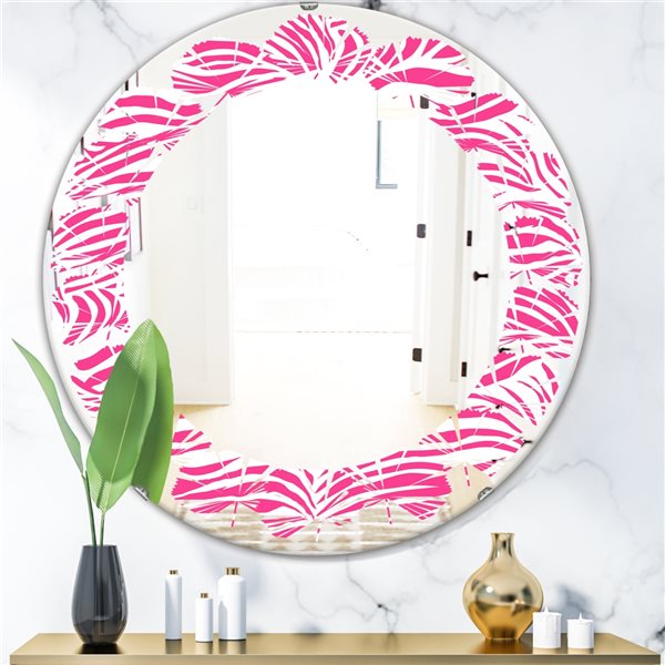 Designart Round Glamour Zebra Animal Pattern 24-in L x 24-in W Polished Wall Mirror