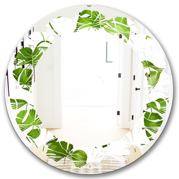 Designart Round Tropical Palm Leaves II 24-in L x 24-in W Polished Wall ...