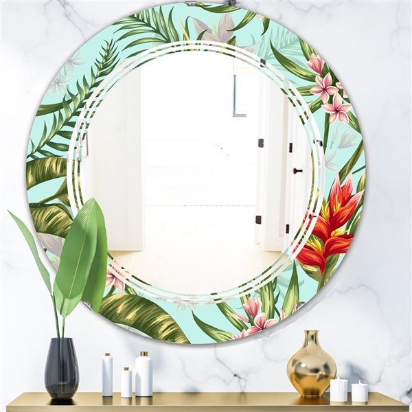 Designart 24-in L x 24-in W Tropical Foliage II Polished Round Wall Mirror